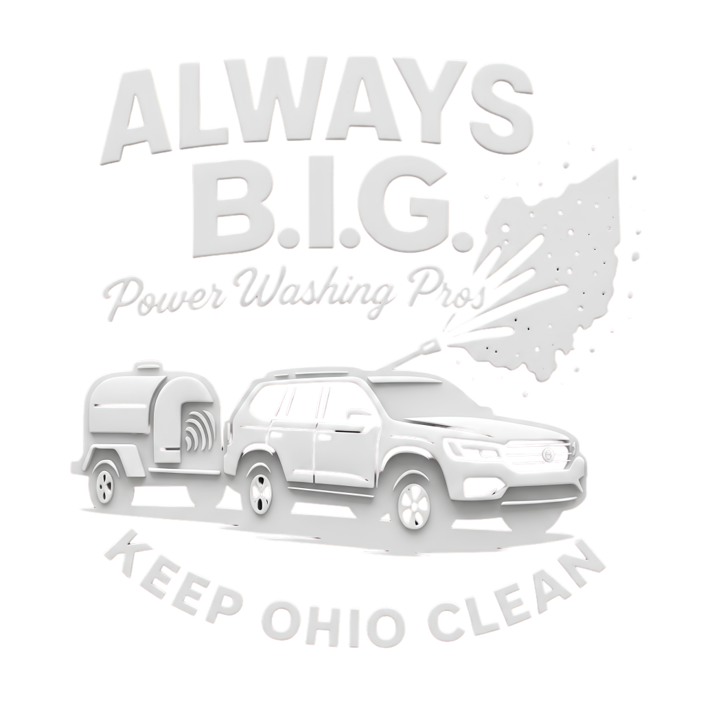 White version of ALWAYS B.I.G. Power Washing Pros logo for dark footers.