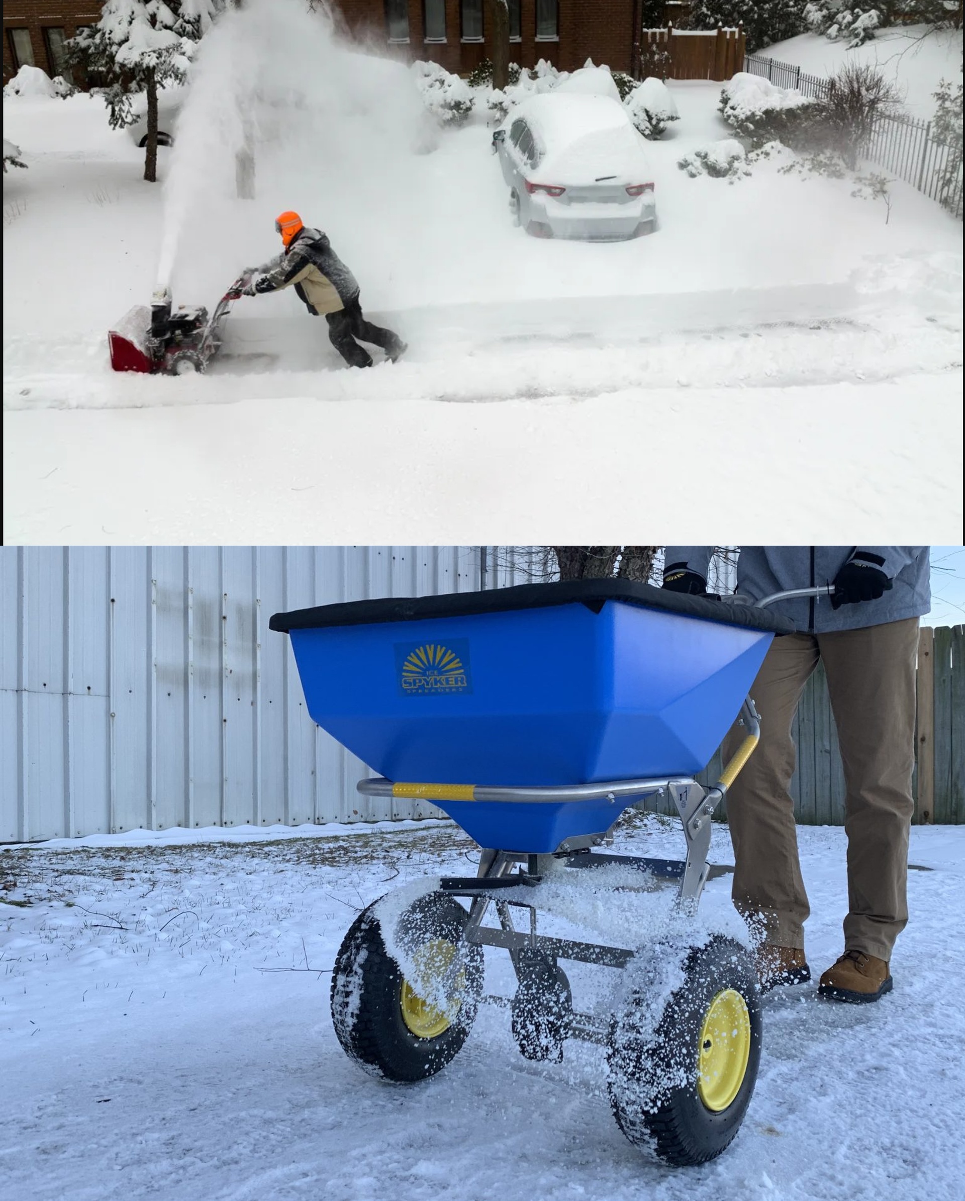 Vertical collage showing multiple before and after power washing project photos.