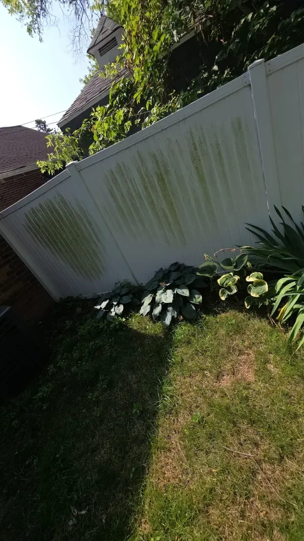 Vinyl fence restoration: before cleaning