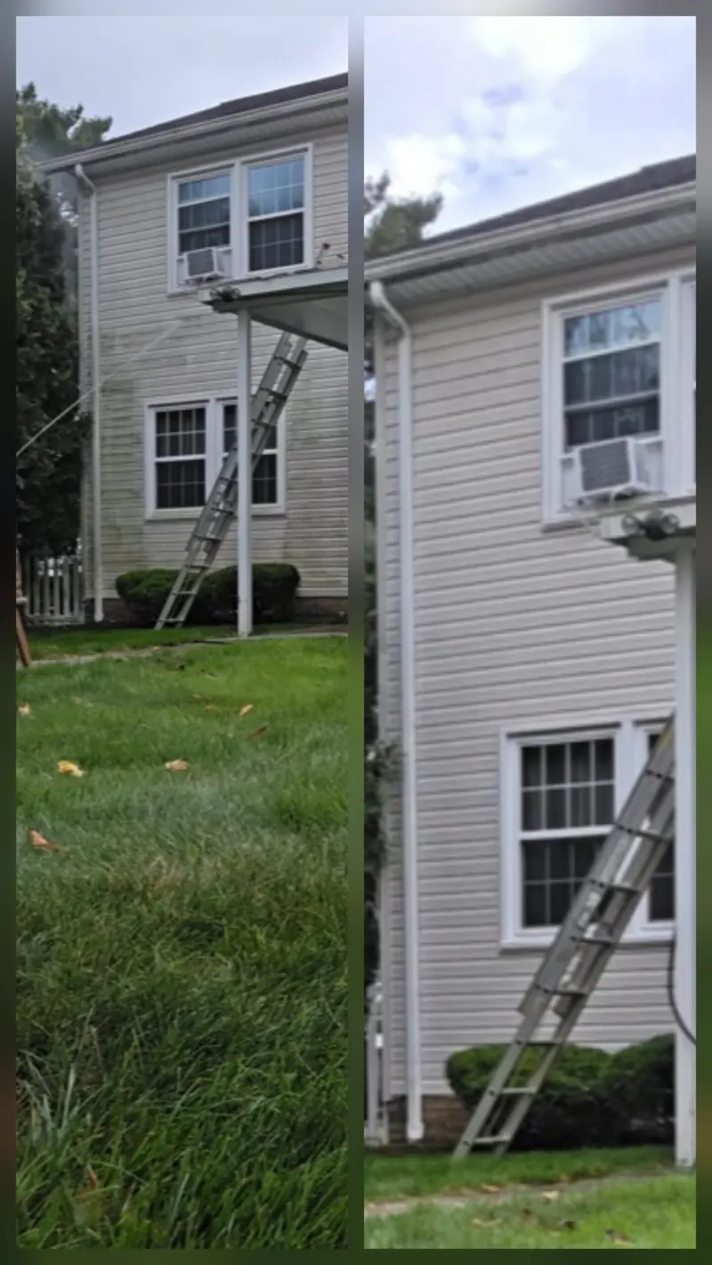 Before and after soft washing transformation on house siding